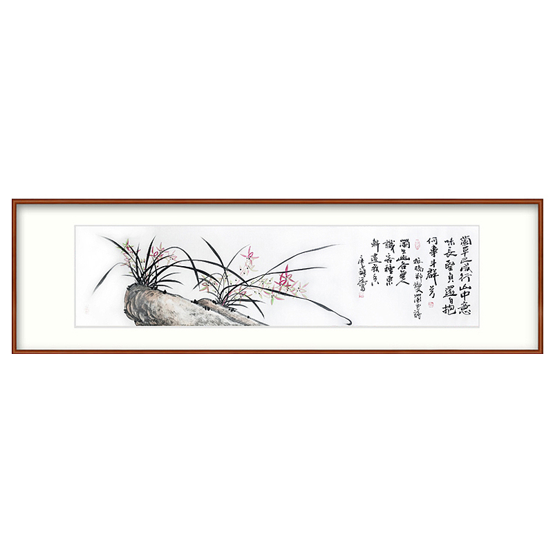 卧室床头茶社镜框对开兰石中国画
