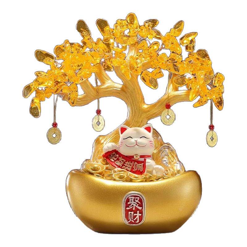 新中式招财猫发财树摆件开业乔迁送礼物店铺前台收银台客厅装饰品