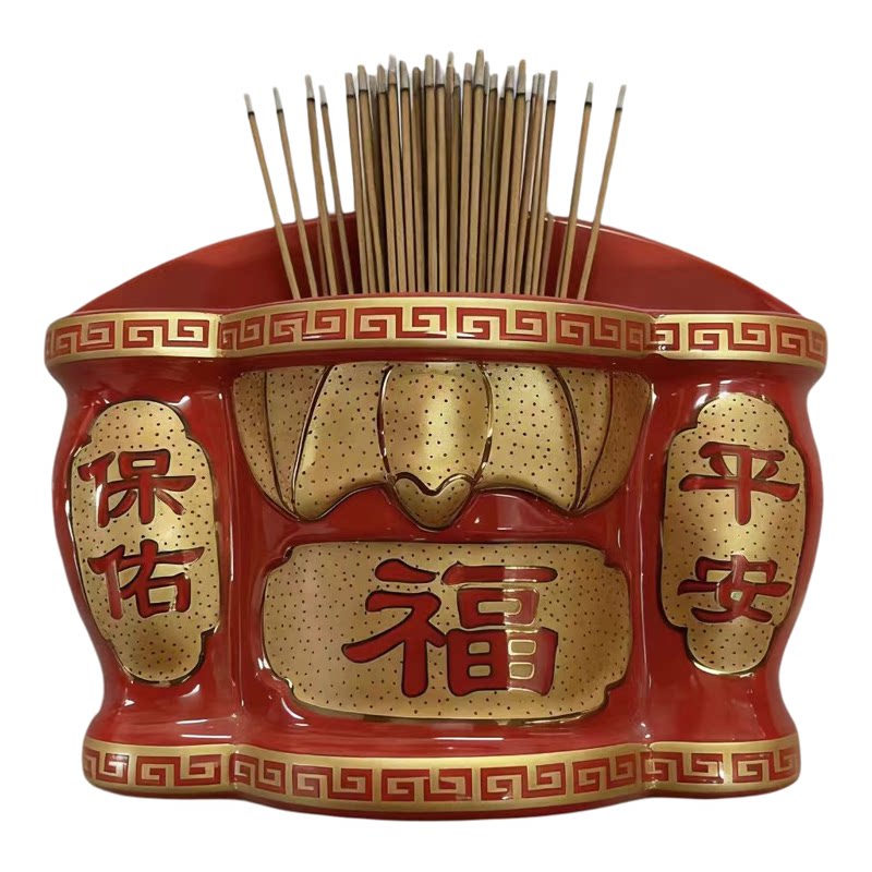 红色中式门口壁挂拜神香炉悬挂式