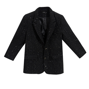 特大码女装羊毛亮片香风西装外套200斤胖mm宽松中长款亮闪闪西服