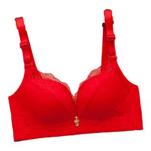 大红色本命年内衣女士无钢圈聚拢小胸中厚款性感文胸罩防下垂上托