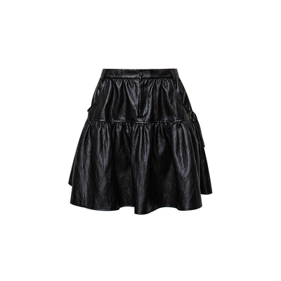 TOP家 优雅俏皮 法式时髦复古双层蛋糕裙大摆量环保pu皮半身裙