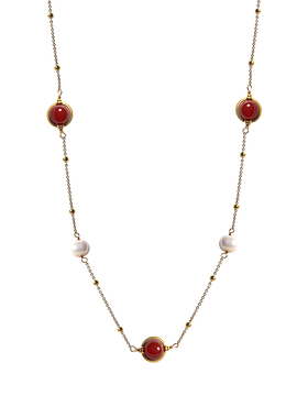 《红运珠华》红玛瑙天然淡水珍珠项链秋冬毛衣链2025新款双层叠戴