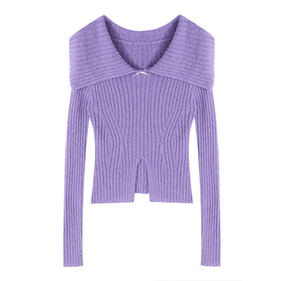 大于诗集 微醺百利甜 翻领蝴蝶结亮片毛衣女修身显瘦设计感针织衫