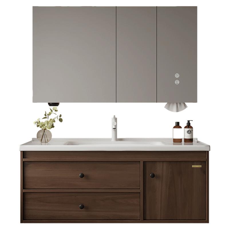 欧派中古风胡桃木陶瓷一体盆浴室柜组合卫生间洗脸盆柜洗漱台盆柜