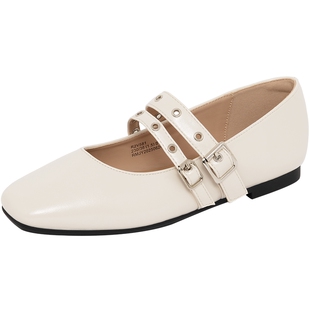reemoor2026春夏新款法式复古方头铆钉玛丽珍鞋女平底单鞋女鞋