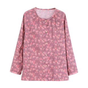 全棉睡衣女双层纱布色织提花大码开衫纯棉复古妈妈家居服套装秋冬