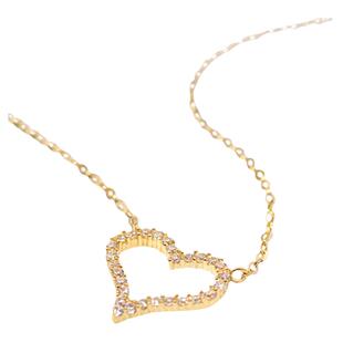 韩国流行韩国14K黄金项链女 超闪锆石爱心吊坠短款颈链锁骨链女