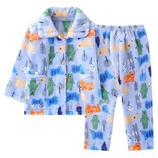 2025新款儿童法兰绒睡衣加厚男童女童宝宝珊瑚绒家居服套装秋冬季