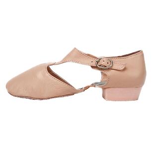 真皮芭蕾教师鞋软底形体鞋女带跟舞蹈鞋女练功鞋民舞鞋肉色舞蹈鞋