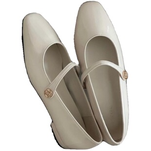 韩国东大门女鞋博主款芭蕾风一字带圆头浅口粗跟金扣玛丽珍单鞋女