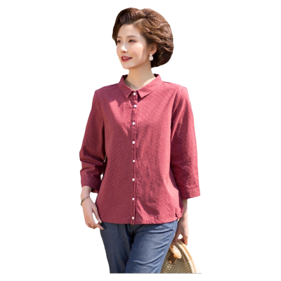 富木纯棉宽松条纹衬衫女阔太太风