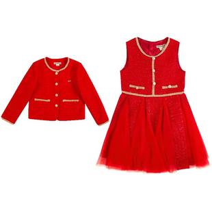 IVY HOUSE常春藤儿童装女童春季款 洋气小香风外套连衣裙新年红色