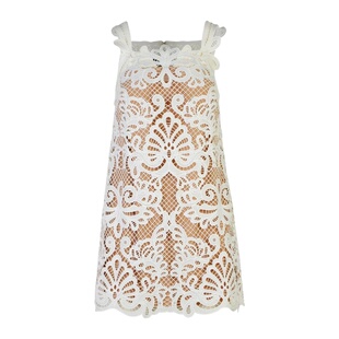 水溶蕾丝A字白色吊带连衣裙子女夏季2026新款甜美短裙明星同款紫