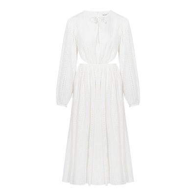 ELLIGIOI刺绣镂空长袖露腰连衣裙