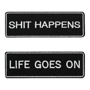 英文标语刺绣补丁布贴衣服装饰撕拉魔术贴黑色长条shit happens