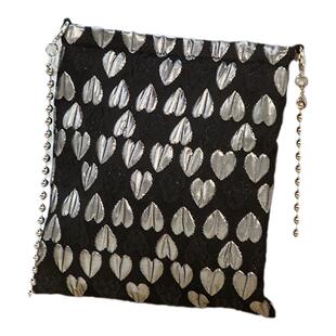 夏季新款黑银色百搭爱心手机包斜挎链条包包小挎包小方包化妆包