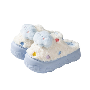 可爱毛绒云朵棉拖鞋女款冬季室内家居保暖月子鞋增高厚底毛毛棉鞋