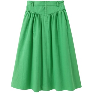 URLAZH有兰夏季新款清新氧气感草绿简约高腰宽松长款半身裙伞裙女
