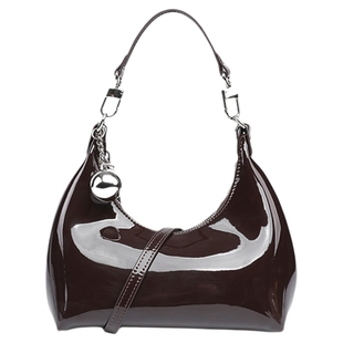 月芽儿漆皮复古亮面腋下包包女新款韩版月牙气质手提包单肩斜挎包