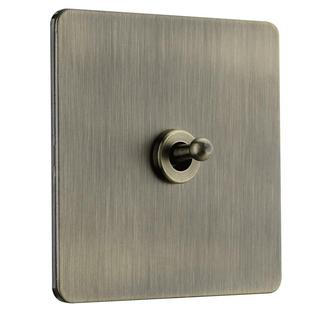 86型青古铜仿古不锈钢拉丝拨杆开关复古插座金属面板老式酒店开关