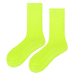 SALE4u 余文乐同款袜子中筒ins男女情侣秋冬纯棉袜纯色荧光绿橙潮