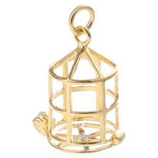 S925纯银独特鸟笼吊坠扣头diy手工镶嵌无孔蜜蜡圆珠吊坠空托配件