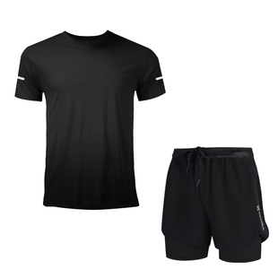 运动跑步套装男夏季冰丝速干短袖健身衣服马拉松田径短裤训练装备