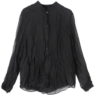 心动初印象!低圆领双层立体褶皱压痕单排扣衬衫百搭小资KAKA特惠