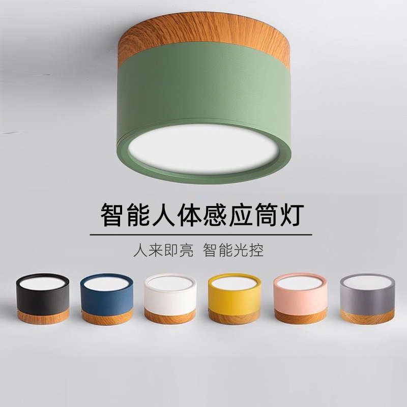 北欧智能雷达人体感应家用过道走廊玄关灯中性嵌入式LED明装筒灯