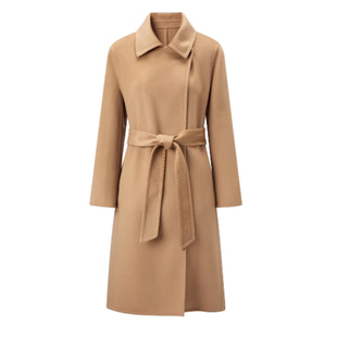 太平鸟女装2023年冬季新款驼绒水波纹大衣A1AAD4337