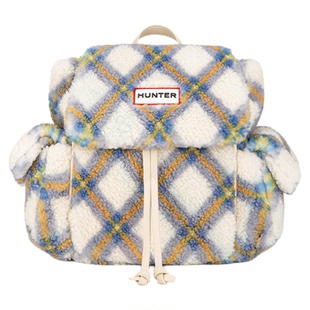 HUNTER2025秋冬男女同款复古格纹毛绒口袋双肩包学院风书包