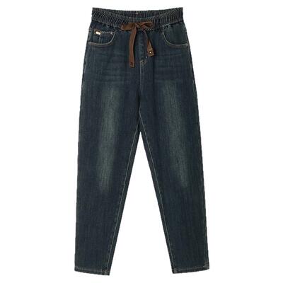 松紧腰长裤窄版显瘦牛仔裤