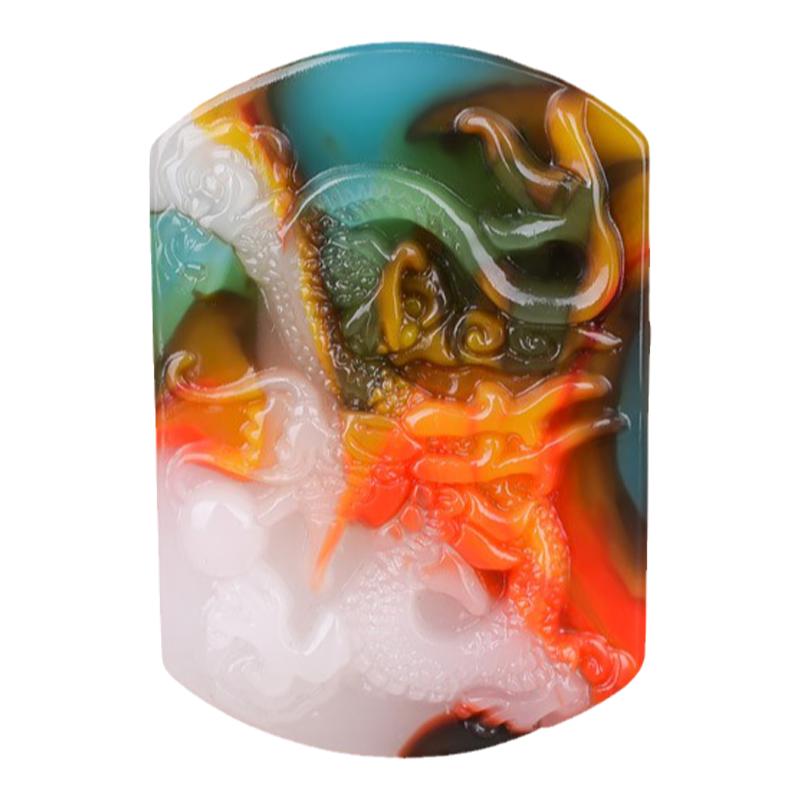 新疆和田玉彩玉飞龙在天皮带扣红玉黄玉紫绿玉生肖龙玉牌腰扣男款