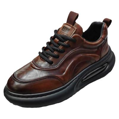 头层牛皮男鞋时尚休闲皮鞋厚底运动老爹鞋男款2025秋冬加绒鞋子男