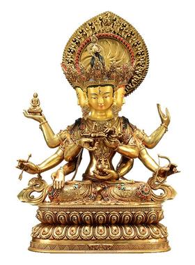 闯隆铜鎏金雕花尊胜佛母铜像摆件
