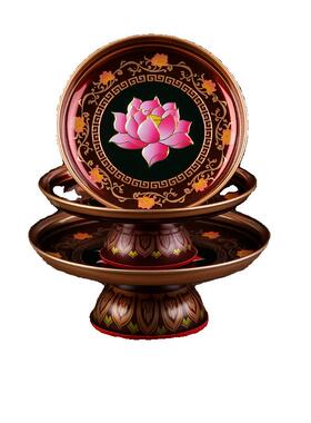 果盘高脚盘家用合金莲花盘彩绘