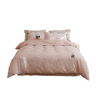 TW粉色全棉提花床上四件套春夏纯棉1.5m1.8米被套床单北欧风4套件