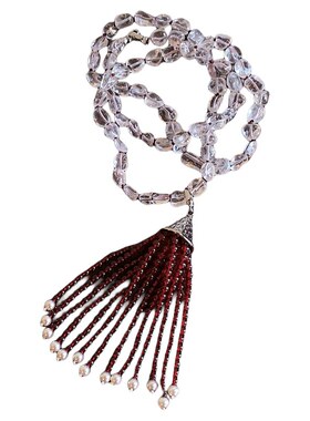 黑玛瑙+白水晶流苏项链