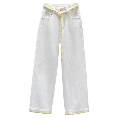 白色高腰直筒牛仔裤女春夏阔腿裤