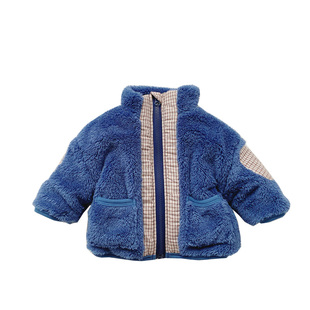 ins冬装婴儿加绒加厚羊羔绒拼接格子外套男女宝宝保暖外出服上衣
