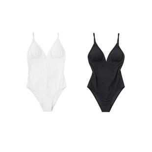 Limone吊带连体泳衣聚拢露背遮肚显瘦女士度假白色泳装度假温泉