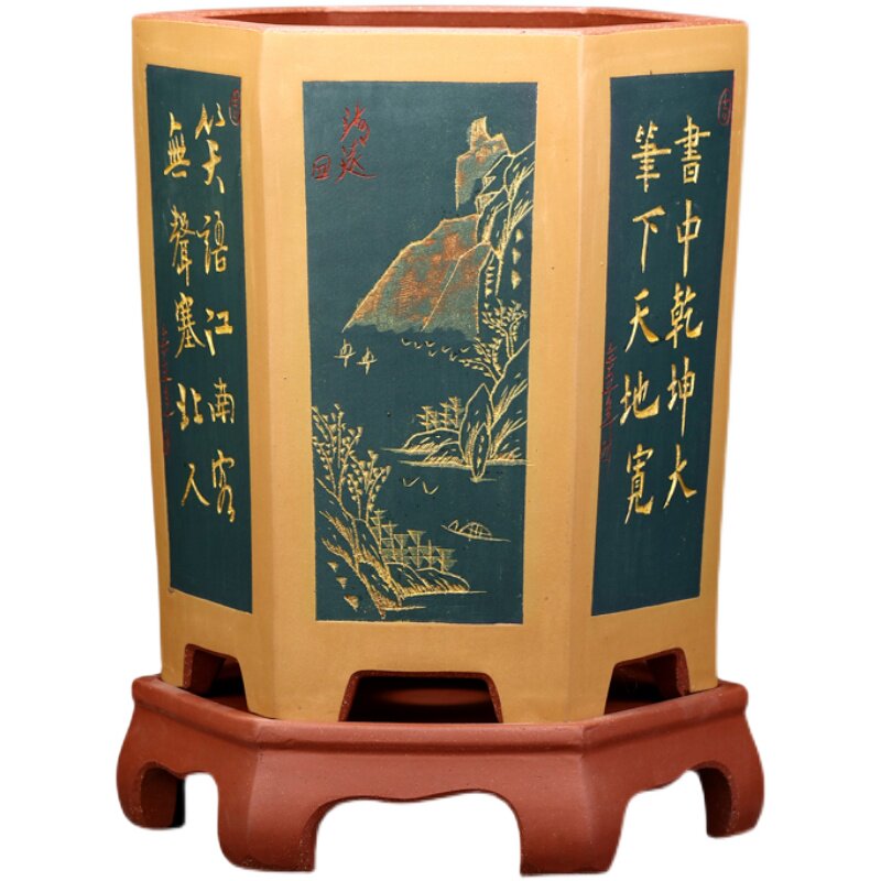 兰花专用盆六方高档陶瓷室内
