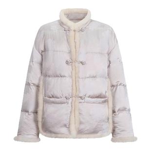莨西子新中式国风桑蚕丝鹅绒羽绒服女短款水貂毛拼接轻奢保暖外套