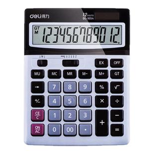 得力计算器财务会计办公大屏幕双重电源语音验钞计太阳能算机学生用带语音小号便携12位计算机器水晶按键大号
