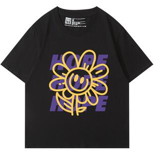 甜酷风黑色短袖t恤女宽松韩版下衣失踪学院风减龄正肩纯棉上衣夏