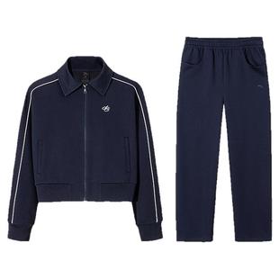 关晓彤同款安踏休闲套装女冬季网球风翻领外套宽松阔腿裤弯刀裤