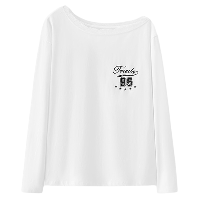 森马一字领纯棉特宽松长袖T恤女