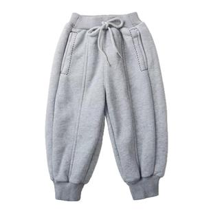 2025冬款男童女童宽松加绒运动裤中童洋气拼接裤子百搭束脚裤卫裤