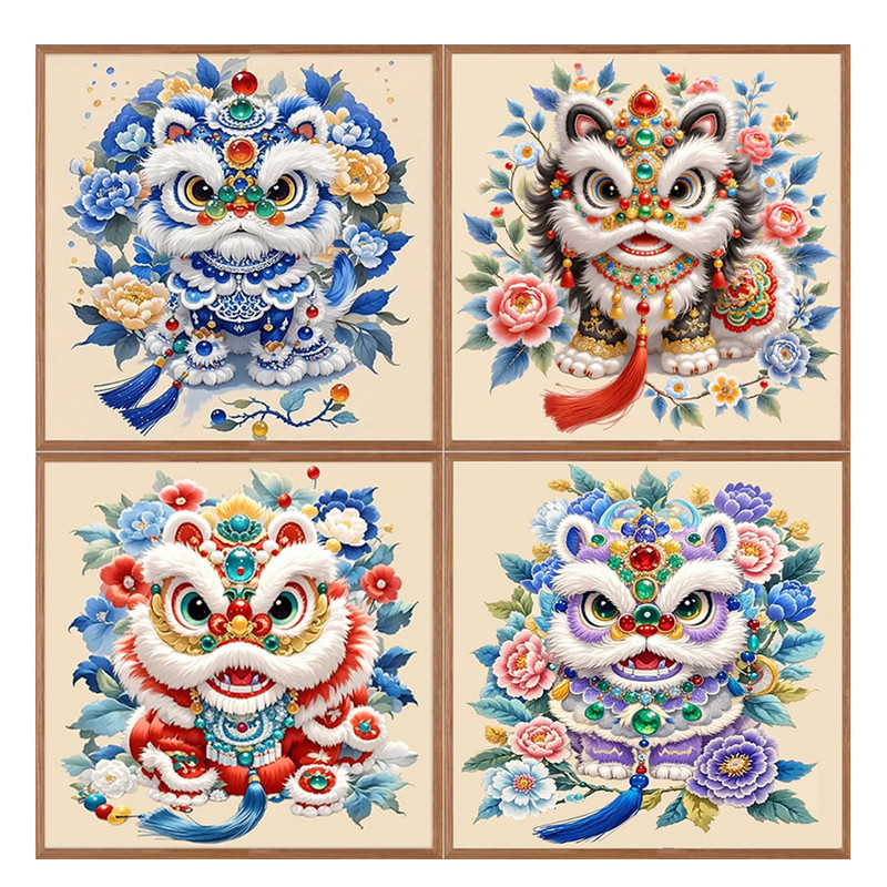 醒狮舞狮钻石画圆钻满点钻十字绣